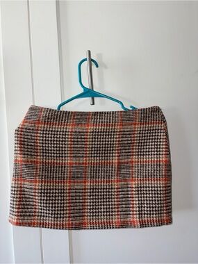 Brandy Melville Brown and Orange Plaid Mini Skirt